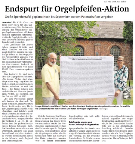 Endspurt für Orgelpfeifen-Aktion