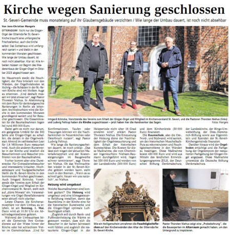 Kirche wegen Sanierung geschlossen